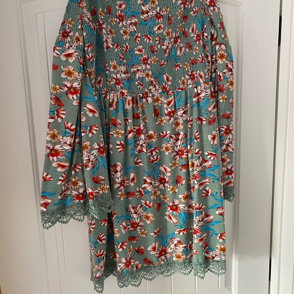 Women’s Off the Shoulder Turquoise Floral Printed Long Sleeve Dress
